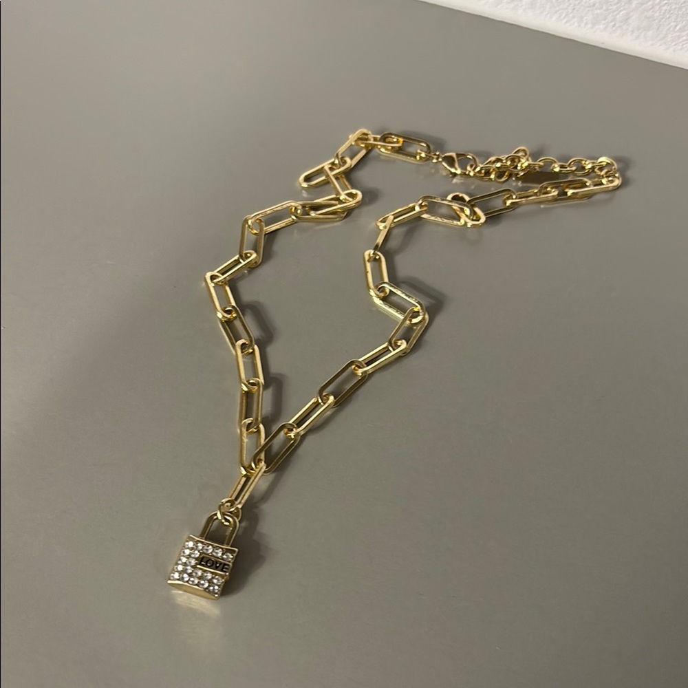 Gold Chain Necklace with Padlock Pendant